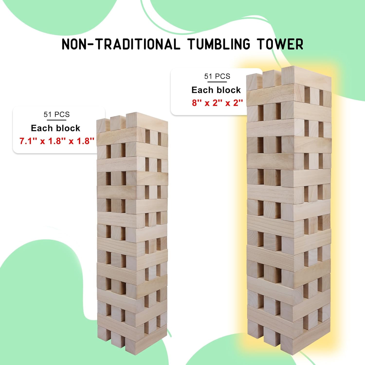 Fugocen Giant Jumbling Tower Party Game Wood Blocks with Carry Bag for Kids and Adults Stack to Over 6FT 51 Pcs