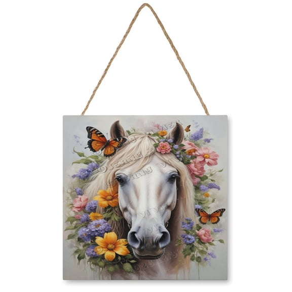 Rustic Horse Wooden Hanging Sign - Decorative Wall Art for Kitchens and Dining Areas, A Fun Addition to Your Home 12"x12"