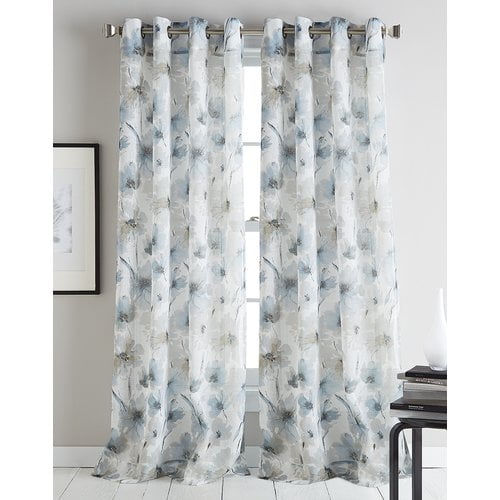 DKNY Modern Bloom Floral/Flower Sheer Grommet Single Curtain Panel