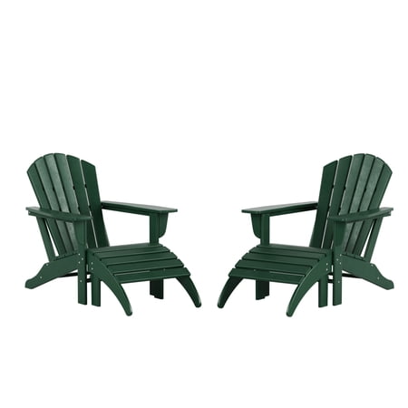 Westin Outdoor 4-Piece Adirondack Patio Chairs with Ottoman Footrest Set Dark Green
