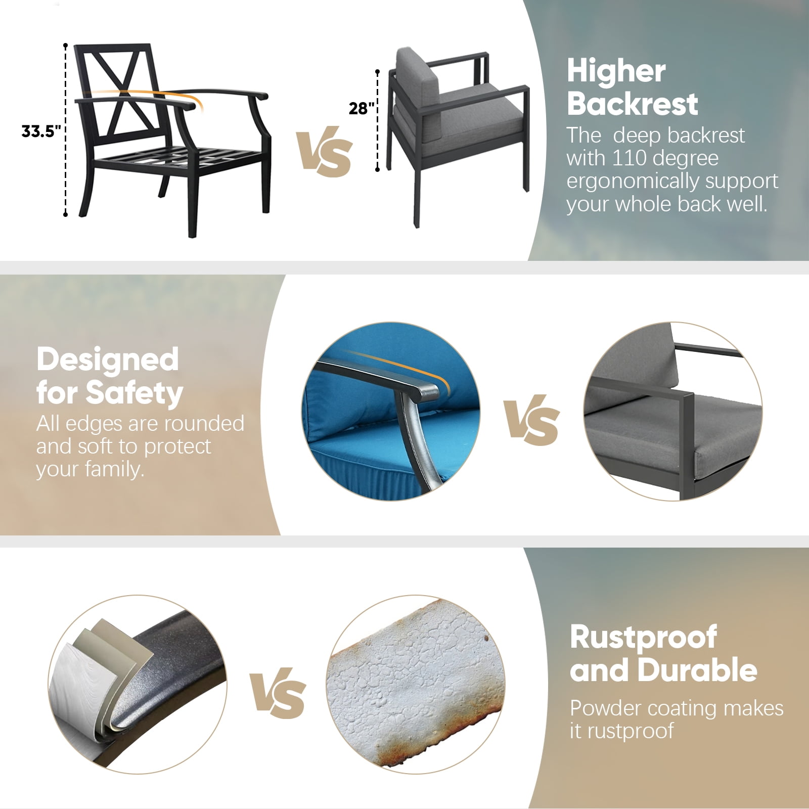 JOYURE 4 pieces Patio Furniture Set w/loveseat,Coffe Table,Outdoor Conversation Metal Sofa with High Back and Thick Cushion,for Backyard,Garden,Peacock blue