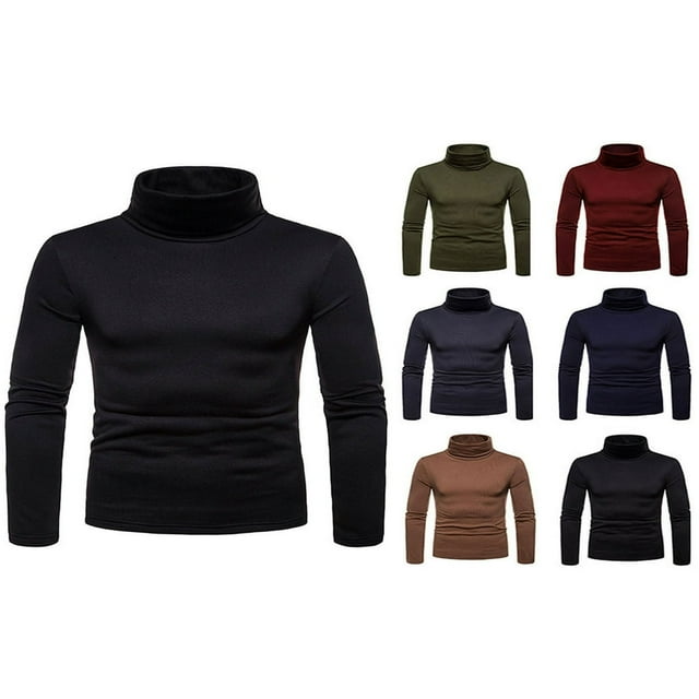 Chandail à Col Roulé pour Homme, Décontracté, Basique, Coupe Ajustée, Léger, Manches Longues, T-Shirt, Gris Foncé, TTG