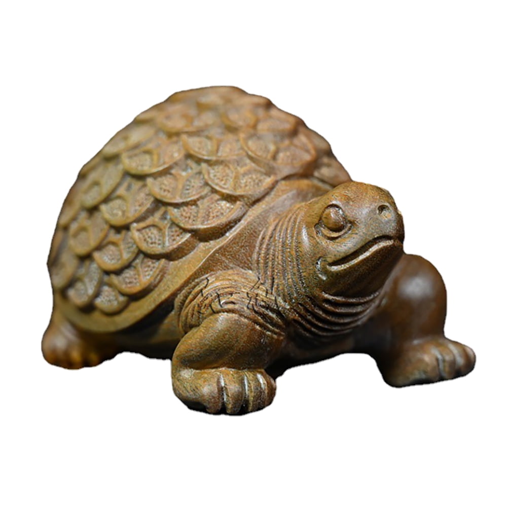 My Family House Wooden Turtle Figurine in Brown Hand Carved 