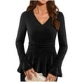 thumbnail image 3 of YanHoo Peplum Sparkle Tops for Women Long Sleeve V Neck Ruffle Hem Sequin Shirts Glitter Shimmer Dressy Blouses Evening Party Night Outfits Black,L, 3 of 8