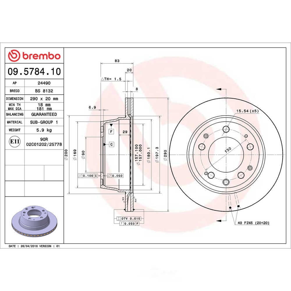 Brembo 09.5784.10 Disc Brake Rotor Fits select: 1983 PORSCHE 911 SC, 1980-1982 PORSCHE 911