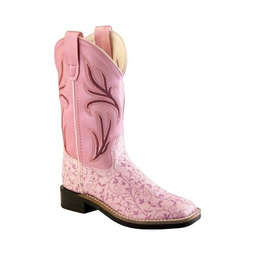 Old West Children All Over Leatherette Material Broad Square Toe Boots