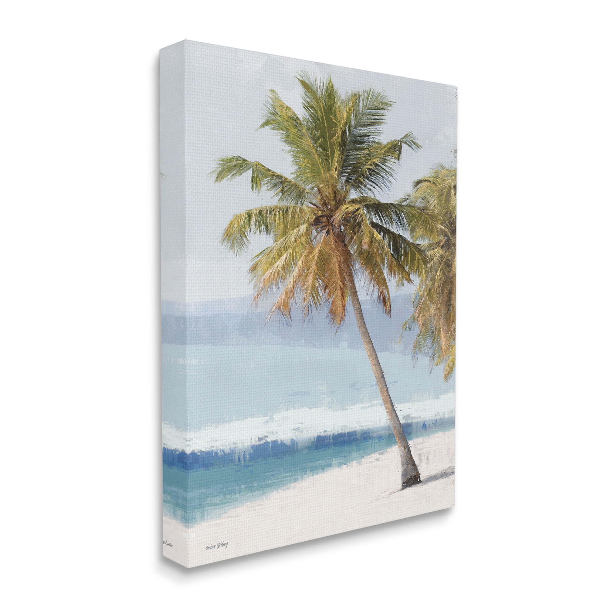 Stupell Industries Looming Palms on Shore Landscape Painting Gallery Wrapped Canvas Art Print Wall Art, 16 x 20