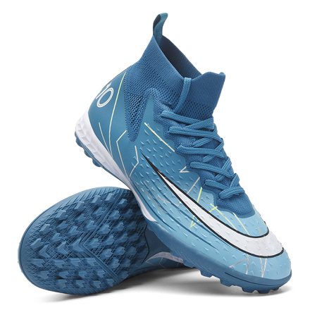 RURAN Men's Soccer Shoes with Non-Slip Spikes High-Tops Lace-Up Indoor Futsal TF Turf Cleats Sneaker