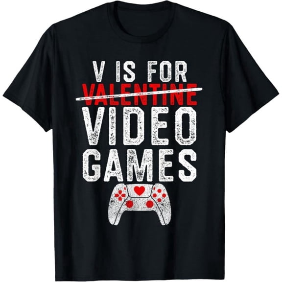 V is for Video Games Valentines Day Gamer Men T-Shirt, Valentine Gift for Men, 180gsm, 100% Cotton