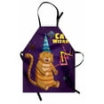 thumbnail image 1 of Humorous Apron, Cat Wizard Funny Cartoon Cat Character with Magician Hat in Outer Space, Unisex Kitchen Bib with Adjustable Neck for Cooking Gardening, Adult Size, Quartz and Multicolor, by Ambesonne, 1 of 4