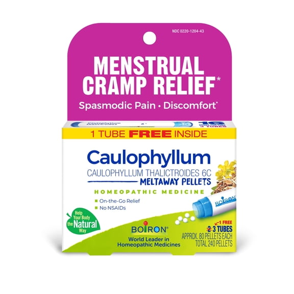 Boiron Caulophyllum Thalictroides 6C Bonus Pack, Homeopathic Medicine for Menstrual Cramps Relief, 240 Pellets