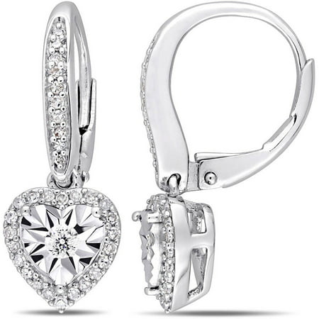Miabella 1/3 Carat T.W. Diamond Sterling Silver Heart Halo Earrings