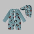 thumbnail image 5 of XAOFW Boy's Swimwear With Long Sleeve Zip Romper And Swim Cap Western Print Two Piece Swimsuit For Toddlers And Young Boys Comfortable Beachwear 6-12 Months, 5 of 6