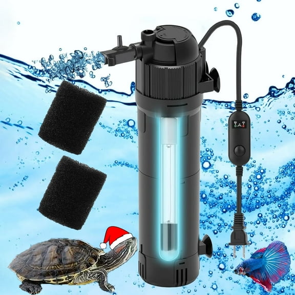 Aquarium Filter U-V Light 5 in 1 Fish Tank Filter, Tawatiler 130 GPH Green Water Cleaning Filter Pump with Timer, Dual Mode (Aeration/Rainfall) for 40-120 Gallon Aquariums (6W U-V 5W Pump)
