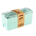 thumbnail image 2 of Pink Stackable Bento Box Japanese Lunch Box Kit with Spoon & Fork,Compartment Wheat Straw Meal Prep Containers for Adults, 2 of 6