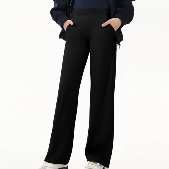 hengsof Girls' High Waist Yoga Pants Wide Leg Athletic Pants with Pockets Straight Leg Casual Pants
