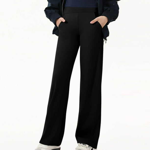 Cowsor Wide Leg Pants for Girls High Waist Relaxed Dress Pants with Pockets