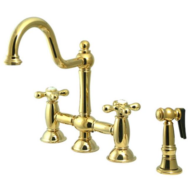 Kingston Brass KS3792AXBS 8 Inch Center Kitchen Faucet With Side Sprayer - Polished Brass