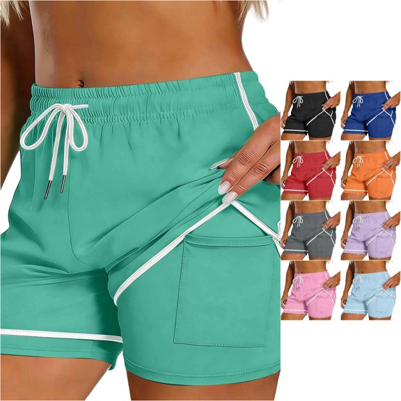 CAIVO Women Lightweight Solid Color Shorts For Casual Athletic Shorts With Comfort And Everyday Wear Boho Summer Outdoor Work Bottoms
