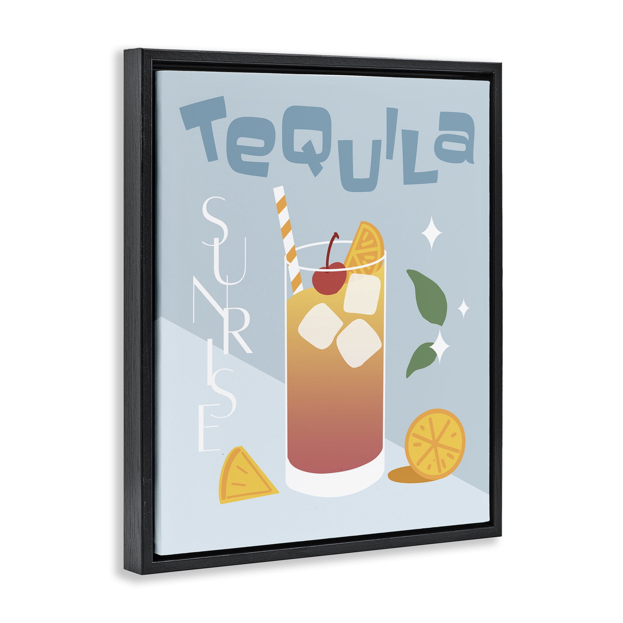 Stupell Industries Tequila Sunrise Typography Food & Beverage Painting Black Floater Framed Canvas Art Print Wall Art, 17 x 21