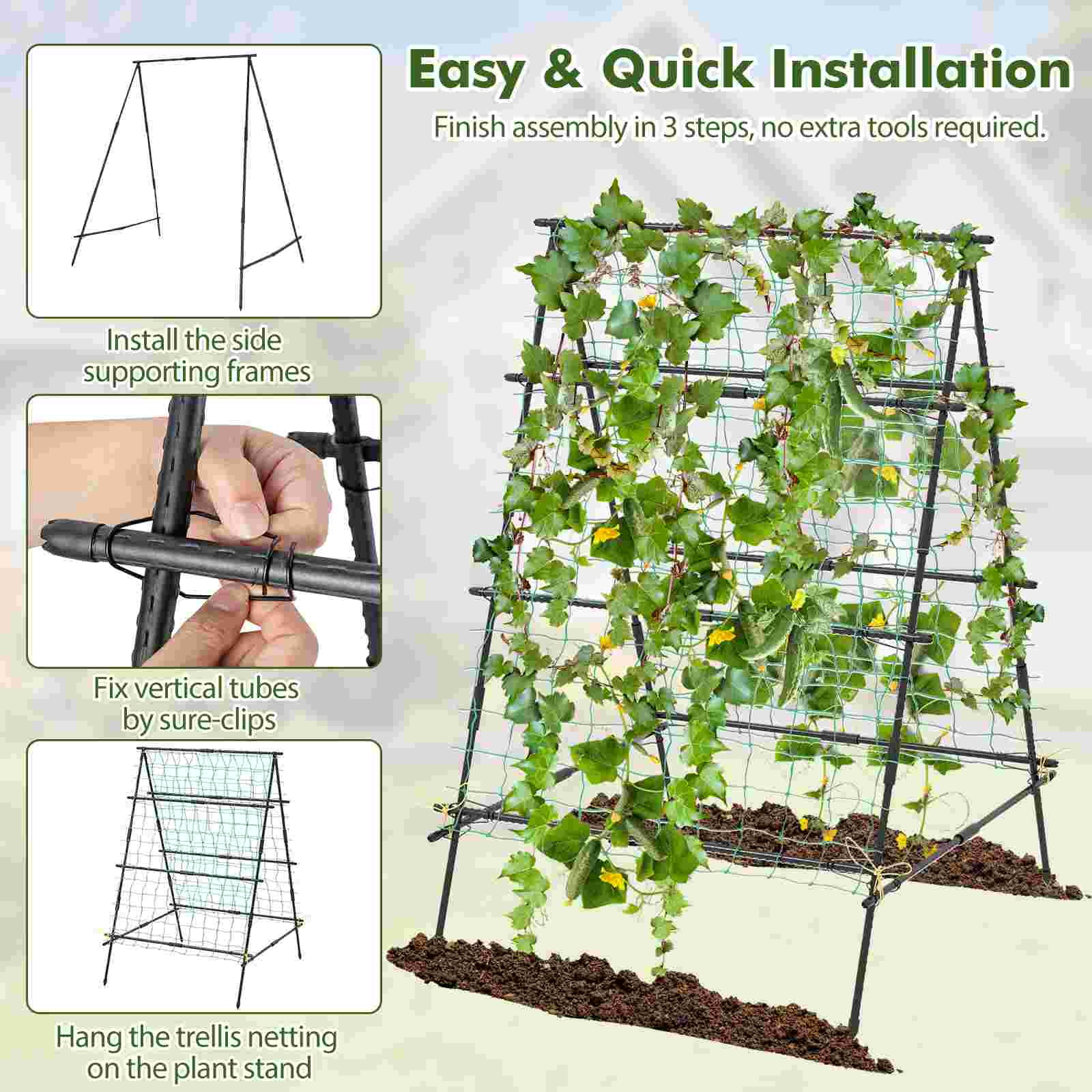Costway Cucumber Trellis for Plant Climbing Foldable Garden Tunnel Trellis with Plastic Coated Tube