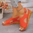 thumbnail image 5 of Women's Fashionable Versatile Plus Size Beach Wedge Sandals-Solid Color Peep Toe Open Toe Orange 36, 5 of 5