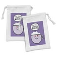 thumbnail image 1 of Lettering Fabric Pouch Set of 2, Morning Weekend Written Smiling Coffee Cup, Small Drawstring Bag for Toiletries Masks and Favors, 9" x 6", Violet Lilac, by Ambesonne, 1 of 2