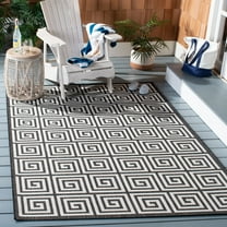 SAFAVIEH Beach House Edmon Geometric Indoor/Outdoor Area Rug Light Grey/Charcoal, 5'3" x 7'6"