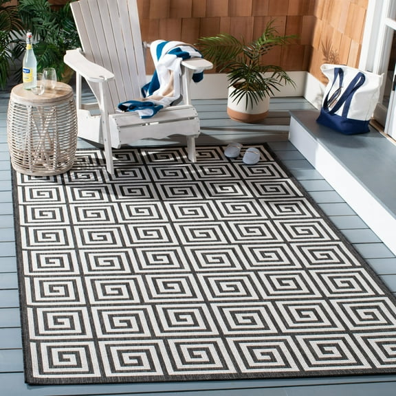 SAFAVIEH Beach House Edmon Geometric Indoor/Outdoor Area Rug Light Grey/Charcoal, 5'3" x 7'6"