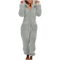 thumbnail image 5 of Awdenio Jumpsuits for Women Fuzzy Onesie Hooded Solid Pajamas Zipper Long Sleeve Plush Romper, 5 of 7