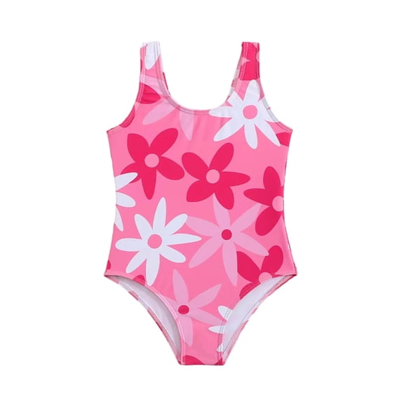 Confree For Girls Summer Swimwear Graphic Print Bathing Suits Holiday Casual Breathable Little Girls Swimsuit Size 4-5 Years Pink