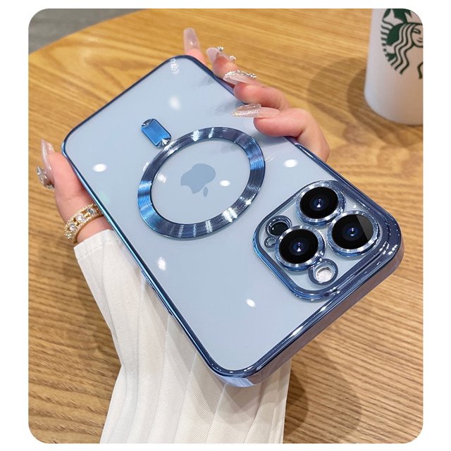 Luxury Transparent Magnetic For Magsafe Wireless Charging Case For iPhone 14 13 Pro Max Plating Soft Silicone Shockproof Cover