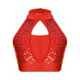 thumbnail image 5 of YiZYiF Casual Belly Dance Outfits for Kids Girls Sequins Sleeveless Mock Neck Keyhole Back Patchwork Red 12, 5 of 7