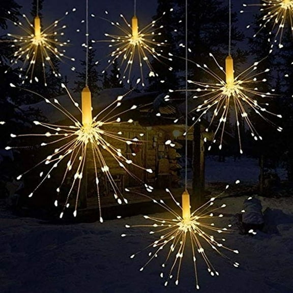 60 Branches Firework Lights Led Wire Starburst String Lights Battery Operated Fairy Lights ,Wedding Christmas Decorative Hanging Lights for Party Patio Garden Decoration,White