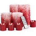 thumbnail image 1 of Furora Bougies Rouges Sans Flamme à Piles, Ensemble de 8, Bougies LED Télécommandées, Bougies Piliers en Cire Véritable Pailletées Rouges et Ensemble de Bougies Votives Rouges, Décoration d'Automne, Bougies de Noël, 1 of 9