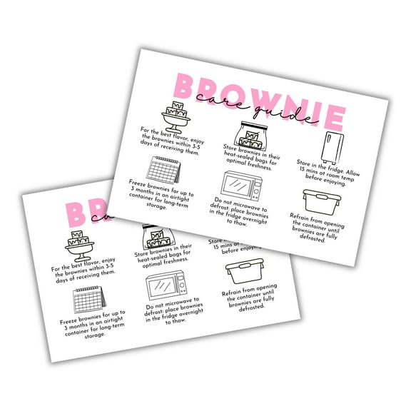 Brownie Chocolate Care Instruction Storage Cards  30 pk 4x6 Bakery Customer Sourdough Bread Blondie Baker Business Dessert Contracts Forms