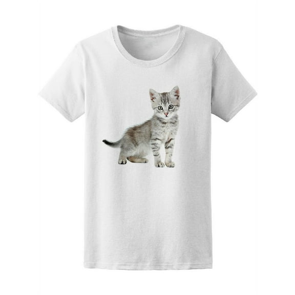 Beautiful Grey Silver Cat T-Shirt Women -Image by Shutterstock, Female Small