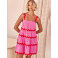 thumbnail image 4 of Robe d'Été pour Femmes Mini Robe Décontractée Bretelles Spaghetti Sans Manches Dos Smocké Fluide Ligne A Rose Rouge G, 4 of 7