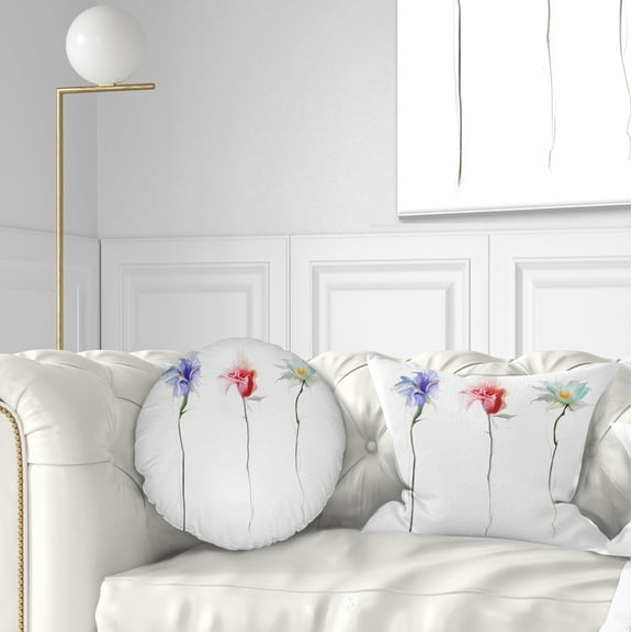 Designart Three Flowers - Floral Throw Pillow - 12x20