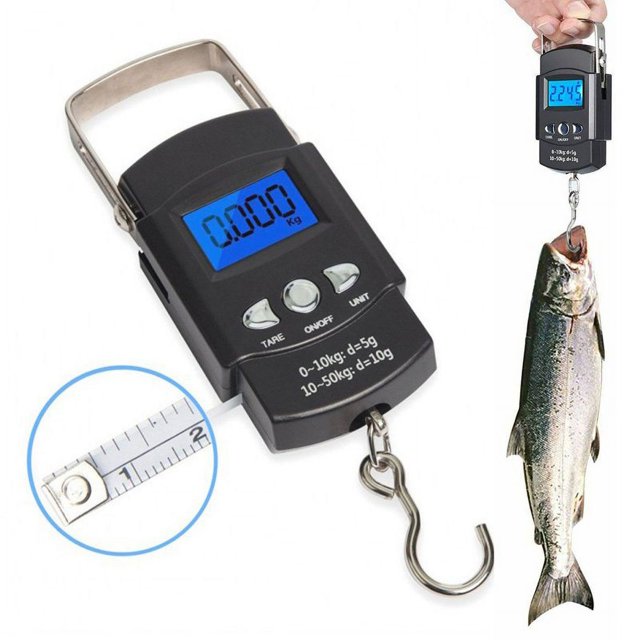 Balance de Pêche Portable Numérique 110lb/50kg Écran Lcd Balance Électronique Portable avec Règle à Mesurer Anglais