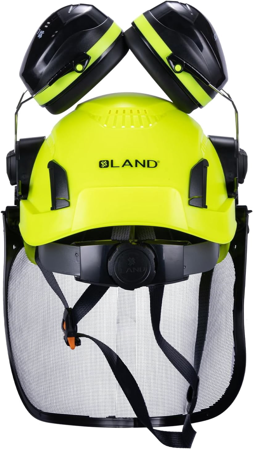 EcoPro Forestry Kit - ANSI Z89.1 Type I Class C Vented - Forestry Helmet Kit with Faceshield & Earmuffs - 3 in 1 Ideal for Arborist - Lime Green
