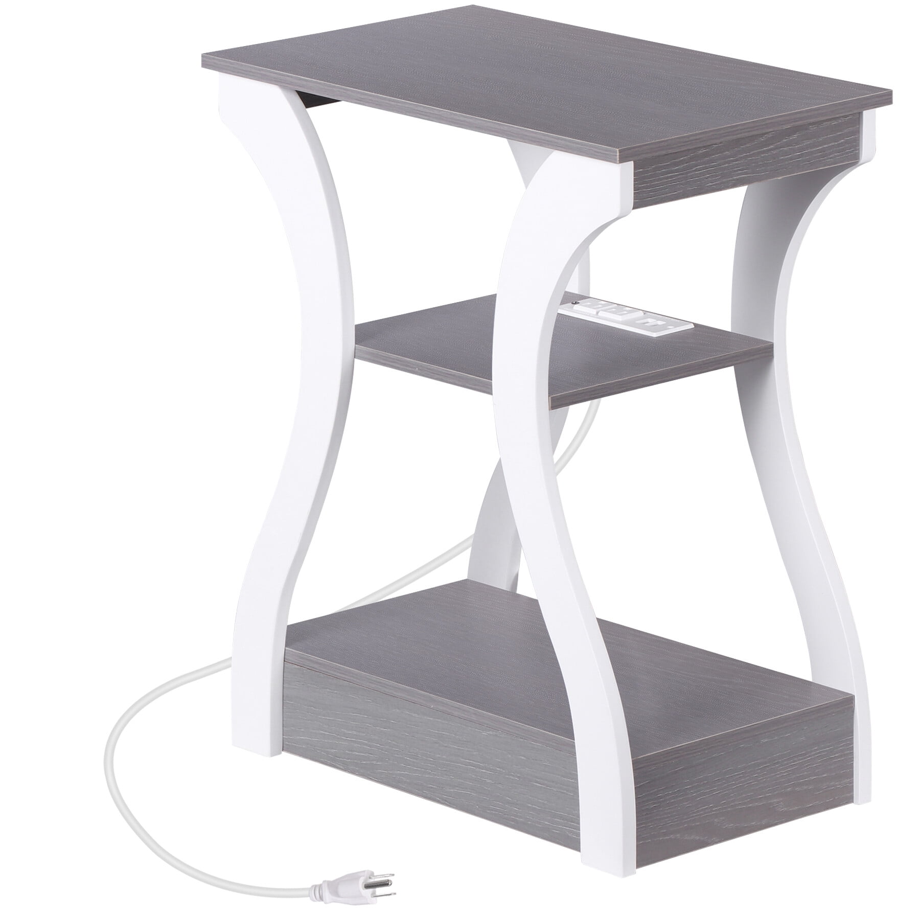 ZENSTYLE Side Table 3 Tier End Table with Charging Station Nightstand with USB Storage Shelf Gray