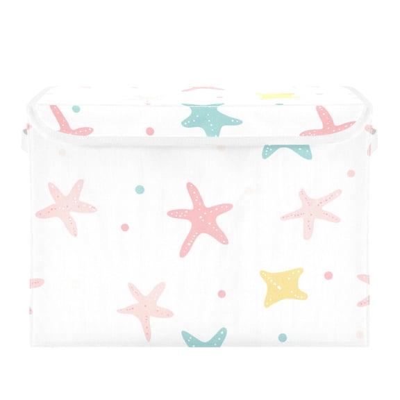 Green Pink Yellow Stars Dots Foldable Storage Bin with Lid and Handle Collapsible Storage Box 16.5 x 12.6 x 11.8 inches