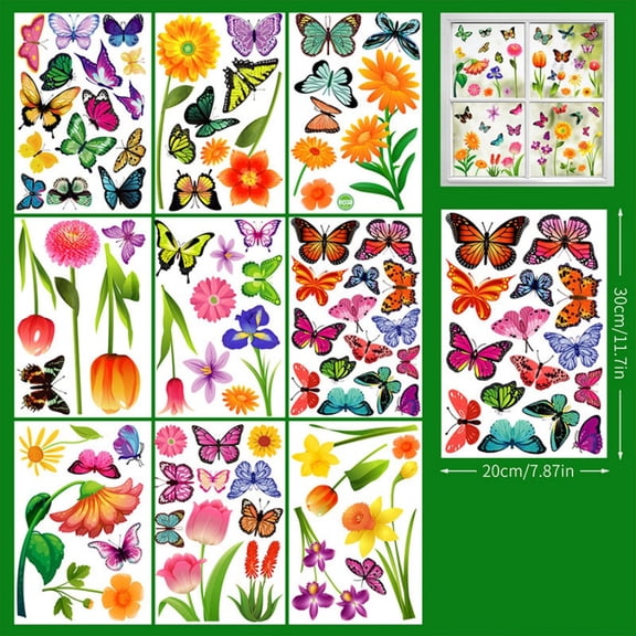 9 Sheets Sunflower Window clings, Vintage Sunflower Butterfly Window Decals Double-Sided Glass Sticker Anti-Collision Decal for Mirror Glass Display Shop Office School Supplies