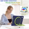 thumbnail image 4 of iPad 10th Generation Case 2022,iPad 10th Gen 10.9 inch Rugged Case with Screen Protector,Rotating Stand/Pencil Holder/Carrying Shoulder Strap - Navybulue+Lime, 4 of 10