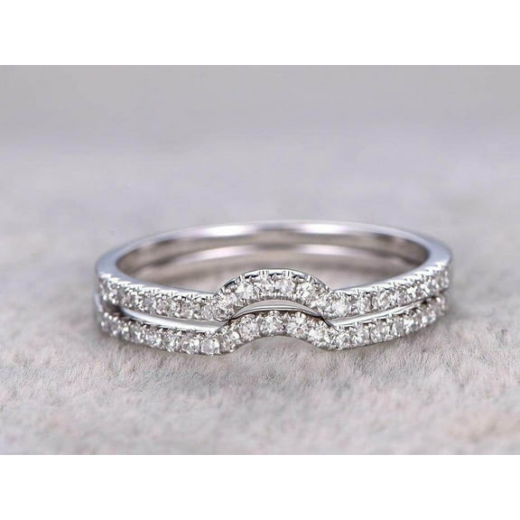 0.5 Carat 2 pcs Moissanite Diamond Wedding Ring Set Stacking Curved art deco wedding band Ring set 10k White Gold
