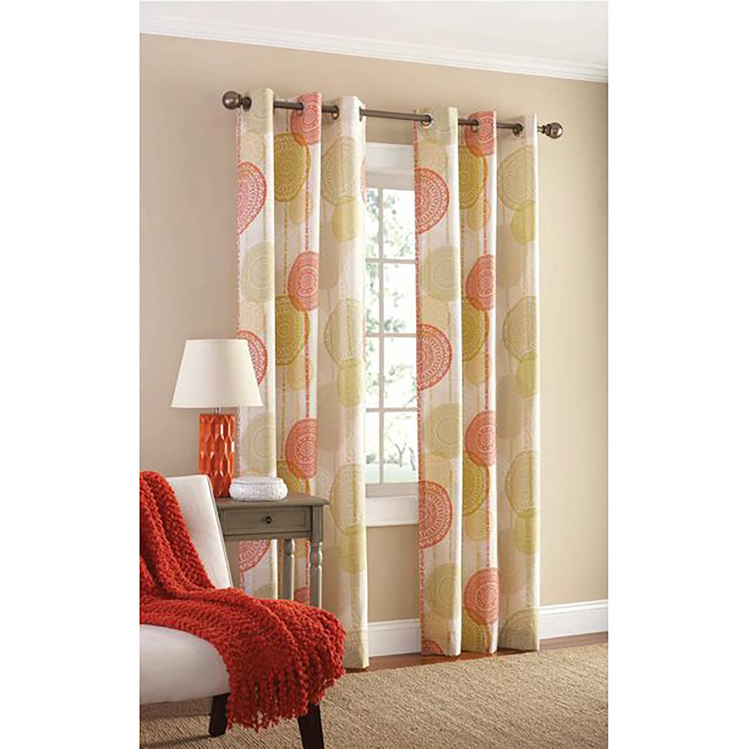 Mainstays Hanging Medallion Light Filtering Grommet Curtain Panel Pair