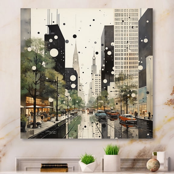 Designart "Grey Green Mid Century Architectural gracefulness" Mid-century Canvas Wall Art