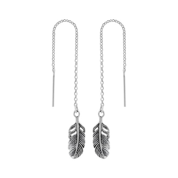 Feather 925 Sterling Silver Threader Earrings