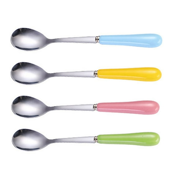 MEIBUTYUP 4-Piece Stainless Steel Spoon Set with Ceramic Handles, Assorted Colors, Kitchen Flatware